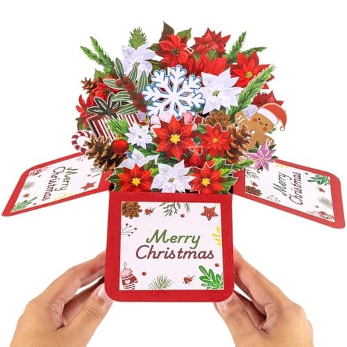 CNLITIHEKA Christmas Flowers Bouquet Cards - Poinsettia Plant, 3D Christmas Gift Box, for Xmas Holiday, Includes Envelope.
