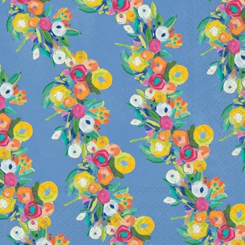 IHR Ideal Home Range Lunch Napkins Disposable 3-Ply Paper Party Supplies, 6.5" x 6.5", Cheerful Blossoms Garland, 20-Count