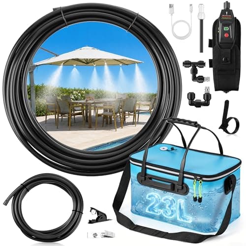 6 Gallon Outside Misting System, 30 FT Cooling Misters with Pump, Blue