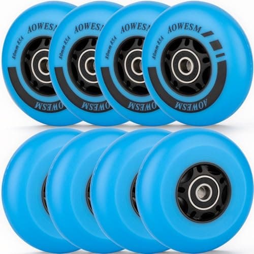 AOWESM Inline Skate Wheels, Outdoor & Indoor, 85A, 8-Pack (Blue, 72mm)
