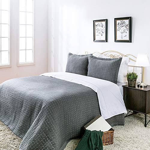 ELEGANT LIFE HOME Cotton Yarn Dyed Chambray Collection Cotton Fill - Lightweight Square Detailed Stitching Bedding Quilt, King Size, Gray Color, 108" x 92"