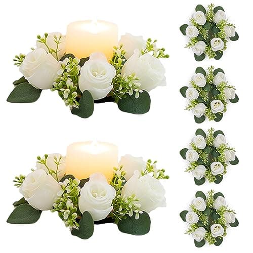 NUPTIO White Flower Wreath for Table Centerpieces, 9.05 Inch, Set of 6