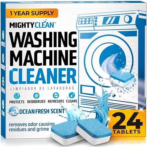 MIGHTY CLEAN Washing Machine Cleaner Tablets 24 Pack - 1 Year Supply, Septic Safe Washing Machine Cleaning Tablets, Washer Cleaner Tablet, Works with All Washers Including HE