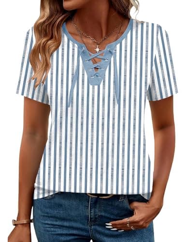 LOMON Short Sleeve Womens Tops Summer Outfits for Women 2026 Tshirts Shirts for Women Dressy Casual Cute Business Blouses