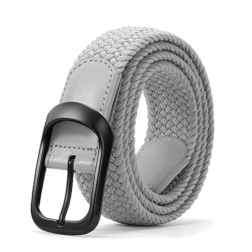 JASGOOD Stretch Belt for Men, Men Elastic Woven Braided Belt 1 3/8 Casual Belt Golf Belt for Jeans Pants, C-Grey