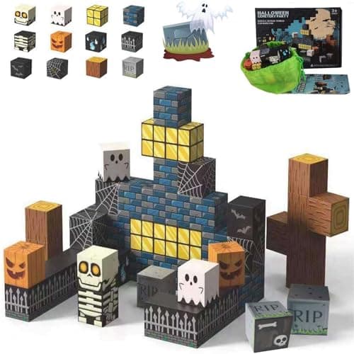 amdohai Magnetic Blocks Kids Skeleton Toy Spooky Town Building Magnetic Tiles Halloween Themed Toys Gift for Boys Girls & Adults