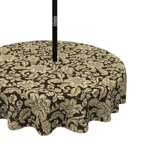 LVTXIII Outdoor/Indoor Round Tablecloth, Patio Stain Resistant Table Covers with Umbrella Hole and Zipper for Patio Garden Buffet Table Decoration, 60 Inch, Jacobean Black