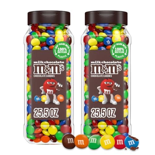 M&M'S Milk Chocolate Candy, Resealable Jars, Party Size, 25.5 oz, 2 Pack
