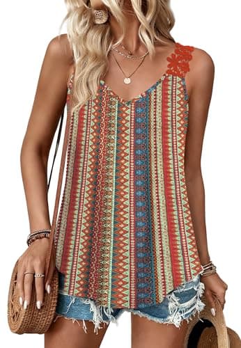 Spring Tops for Women 2026 Plus Size Sleeveless Tops Womens Summer Outfits Trendy Flowy Tank Top for Women Valentine Shirts Red Boho XXL