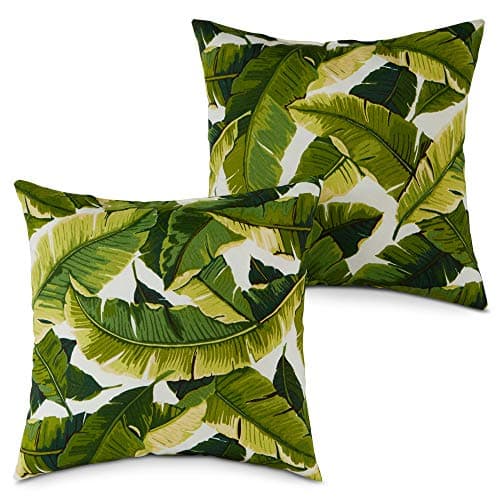 South Pine Porch Outdoor 17-inch Square Accent Pillow (Set of 2), Palm Leaves White
