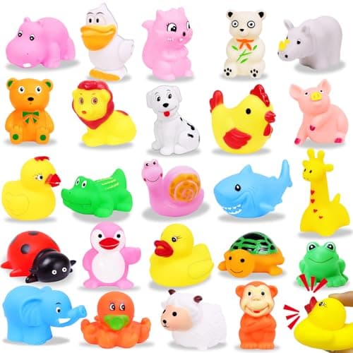 24 Pack Stress Balls Fidget Toys Party Favors for Kids Adults School Class Birthday Gifts Squishy Toys Bath Toys with 24 Different Funny Rubber Ducks Bulk Set,Halloween Goodie Bag Stuffers