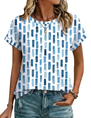 Zeagoo Womens Cute Tops Short Sleeve Crew Neck T Shirts Spring Dressy Casual Blouses Beach Vacation Clothes Blue