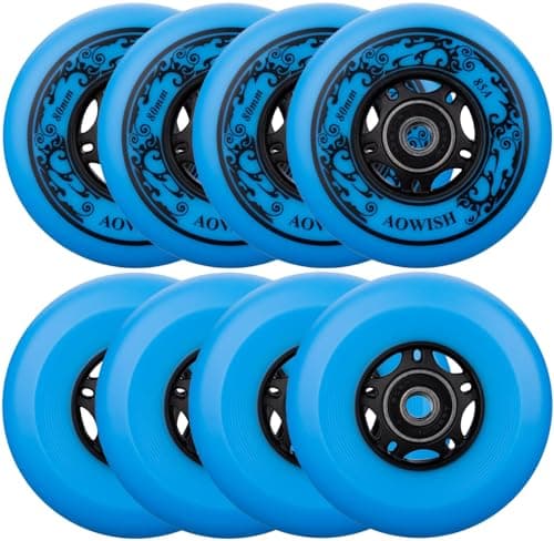 AOWISH 8-Pack Inline Skate Wheels, 85A, Outdoor & Indoor (Blue, 72mm)