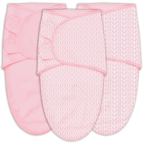 SWEET DOLPHIN 3-Pack Baby Swaddle Sleep Sacks - Newborn Swaddle Blanket with Soft Cotton - Ergonomic Wrap for Boys and Girls, 0-3 Months, Pink