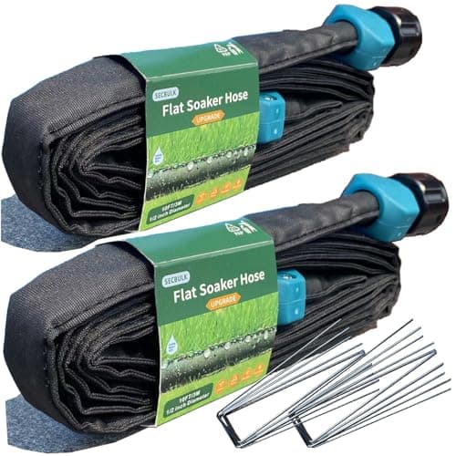 Secbulk 2026 Flat Soaker Hose 20 ft wth Stakes for Garden, 10ft x 2 Linkable Drip Hose Diy Garden Irrigation System Saving 80% Water, Dual-layer Leak-free Design Water Hose with Holes