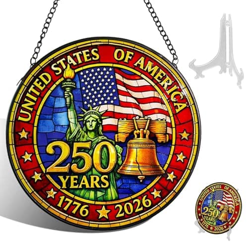 Hysenm 250th Anniversary Stained Glass Window Hanging with Tray Glass Panel