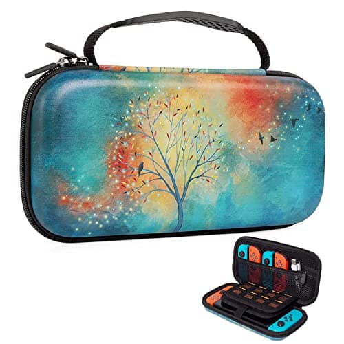 Vimorco Blue Nintendo Switch OLED Case, Tree Birds Nintendo Switch Case, Carry Case for Nintendo Switch, Switch Travel Cover for Girls Boys, 16 Game Card Slots, Hard Shell Console Games & Joy-Con