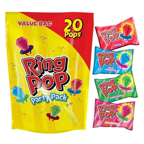 Ring Pop Lollipops - Bulk Candy Individually Wrapped Suckers Variety Party Pack- 20 Count w/Assorted Flavors - Hard Candy for Party Favors, Kids & Goodie Bags