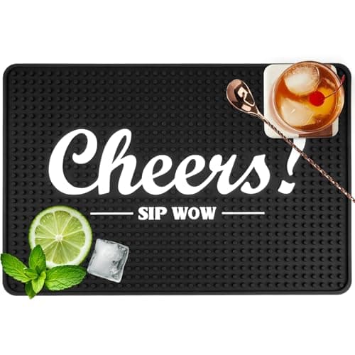 Wowday Cheers Bar Mat for Countertop 18in x 12in Large - Thick Durable Non-Slip Spill Rubber Bar Mats for Bartending - Personalized Custom Bar Mat for Home Bar Barista (Cheers)