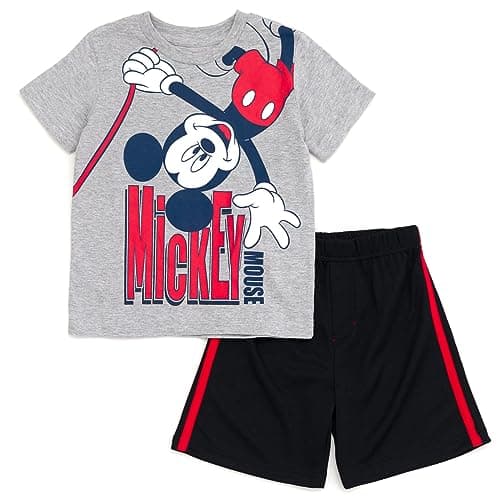 Disney Mickey Mouse Toddler Boys T-Shirt and Mesh Shorts Outfit Set Heather Grey/Black/Red 4T