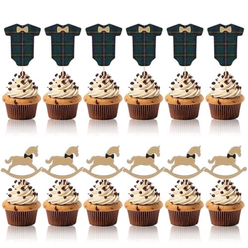 36PCS Green Bodysuit Birthday Cupcake Toppers,Baby Shower Party Decorations