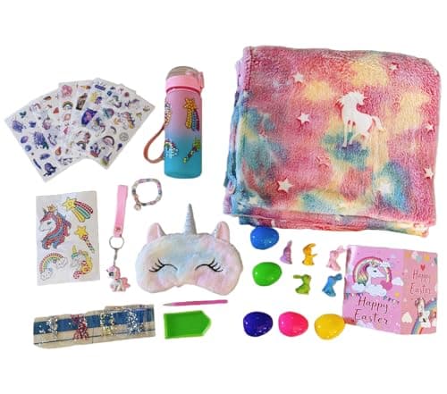 Runeaoys Unicorn Toys for Girls Age 4-6 Birthday Easter Gifts for Girls Age 3 4 5 6 7 8 9 10 Years Old Glow in the Dark Blanket Water Bottle Diamond Art Crafts