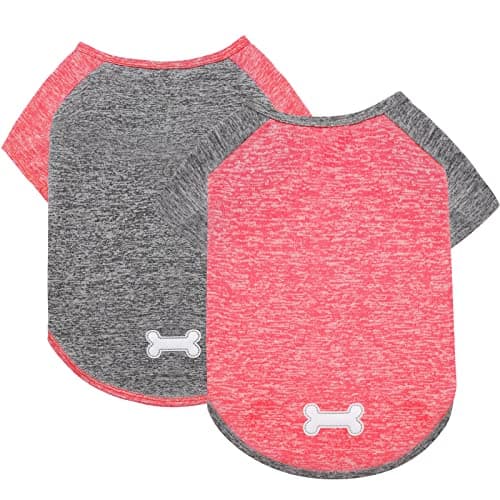 KYEESE 2Pack Dog Shirt with Sleeves, Lightweight Sun Protection Dog T Shirts for Small Dogs, Breathable Pet Tank Top Reflective Dogs Clothes for Summer Outdoor Walking, Coral Red+Grey, M