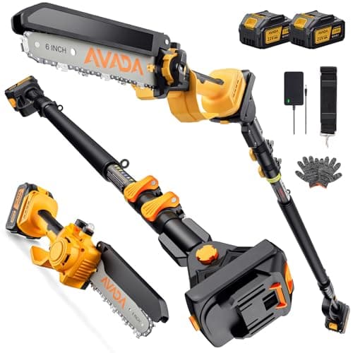 2-IN-1 Cordless 6-Inch Pole Saw & Chainsaw - 1200W Brushless Motor, Total Reach of Max 15.7 FT, Lightweight, Electric Pole Saws for Tree Trimming Pruning with 2× Batteries