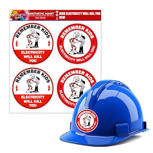 Remember Kids Electricity Will Kill You, Hard Hat, Funny Sticker Durable Waterproof Vinyl Decal for Electrical Panels, Toolboxes, Breaker Boxes - 3 inches Electrician Warning Sticker -Pack of 4 (4)