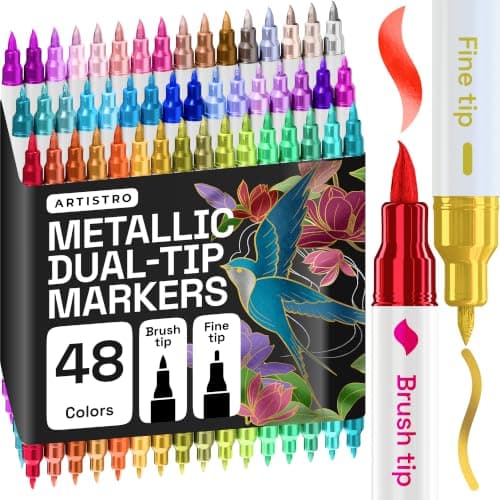 ARTISTRO 48 Metallic Dual-Tip Acrylic Paint Marker Pens for Drawing