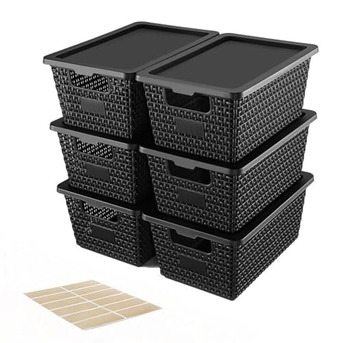 Storage Bins with Lids | Plastic Storage Baskets with Lids for Office Organization,Stackable Organizing Bins with Latching Design, Easy-Clean Boxes for Home, Office, Toys & Classroom Supplies, 6 packs