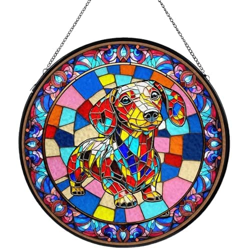 Dog Stained Glass Window Hanging, Suncatcher for Window Hanging, Sun Catchers Indoor Windows Wall Art for Mom Grandma, Gifts for Dog Lovers, Christmas Decor,for Home Garden Office 7.87