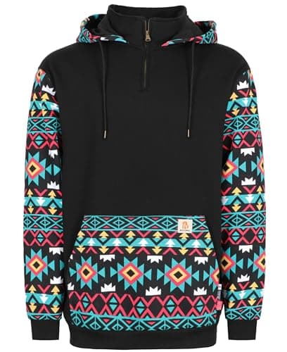 BOCOMAL FR Hoodies Bohemian Printed 1/4 Zipper 10.5oz Fleece Sweatshirts