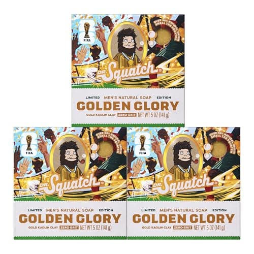 Dr. Squatch Natural Men's Bar Soap – Limited Edition FIFA World Cup 2026 Inspired Gifts for Men – Natural Cold Process Soap Bar – Golden Glory (5 oz, 3-Pack)