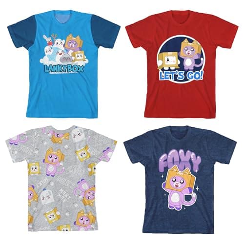 Lanky Box Rainbow Character Art Boy's 4-Pack Crew Neck Short Sleeve T-Shirt Set 2T