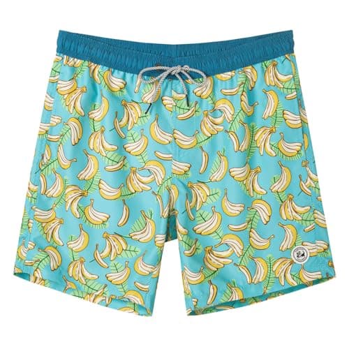 SURF CUZ Volley Shorts Swimming Trunks Quick Dry Swim Shorts, Green Banana Sea, X-Large