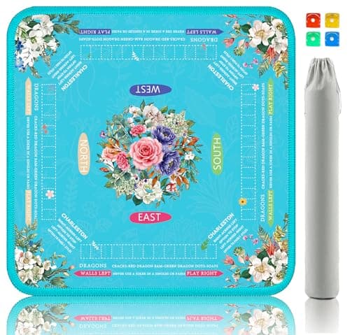 Bessilyn Mahjong Mat, 32.7x32.7 Inch Non-Slip Rubber Mahjong Mats for Table, Water-Resistant Mah Jongg Mat with Carrying Bag & 4 Dice, Noise Reduction Soft Surface for Mahjong, Poker, Tiles Games