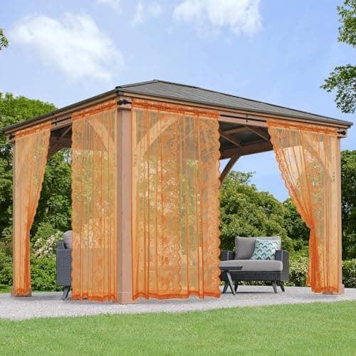KYMRose Outdoor Sheer Curtains for Patio, Waterproof Rod Pocket Outside Lace Sheer Curtain for Gazebo, Porch, Pergola, 4 Panels Orange 54W x 95L inches