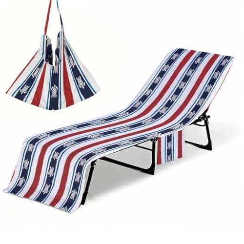Irisbell Lounge Chair Towel Cover with Side Pockets,Thick Quick Dry Chaise Lounge Cover,Beach Chair Towel Covers for Pool Sunbathing Camping Garden (Striped Turtle)