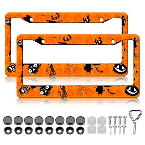 Halloween License Plate Frame - 2PCS Goth Bat Pumpkin License Plate Holder, Rust-Proof Waterproof Car Decorative Tag Frames for Standard Us 12x6 Inch