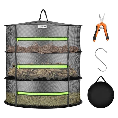 VIVOSUN 3-Layer Mesh Drying Rack Hanging Design with Green Zippers for Dehydrating, Indoor and Outdoor Pruning Shears Included
