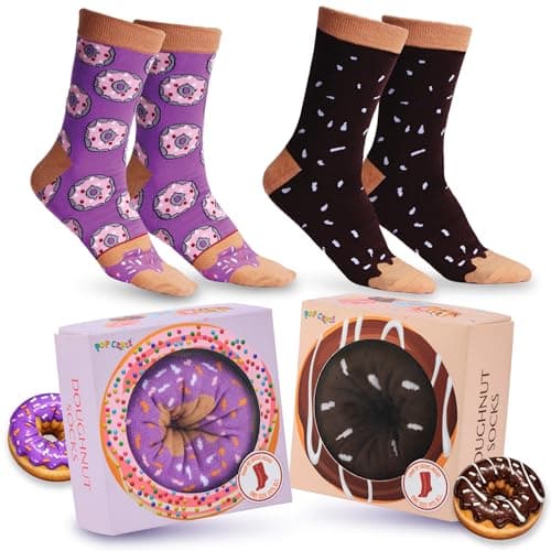 POPCRAZE Sweet Treat Novelty Socks in Gift Box – Funny Crew Socks for Men & Women – Ice Cream & Doughnut – One Size Fits Most (US, Alpha, One Size, Regular, Regular, 2 Pairs Doughnut)