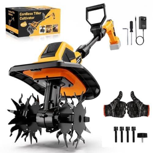 Brushless Cordless Garden Rototiller Cultivator Compatible with Dewalt 20V Max Battery(Tool Only), 400RPM Electric Tiller, 9In Width 7In Depth, 48 Heavy Steel Tines for Yard Soil Cultivation