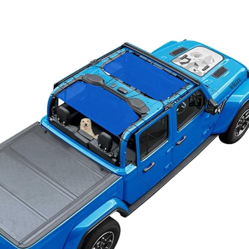 JT Sun Shade Top Compatible with Jeep Gladiator Sunshade, Blue, Front+Rear