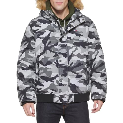 Tommy Hilfiger Men's Arctic Cloth Quilted Snorkel Bomber Jacket, Yellow/Navy, Small
