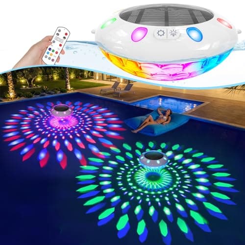 Pooldecor Floating Pool Lights w/Remote, 6.5" Upper & Lower Dynamic RGB Color Changing Solar Pool Lights That Float, IP68 Waterproof Pools Light Solar Powered for inground pools Wedding Party Decor(1)