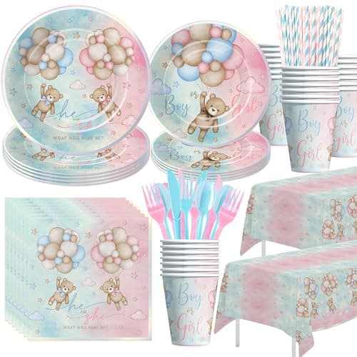 HIPVVILD Boy or Girl Bear Gender Reveal Decorations Party Supplies, 24 Sets