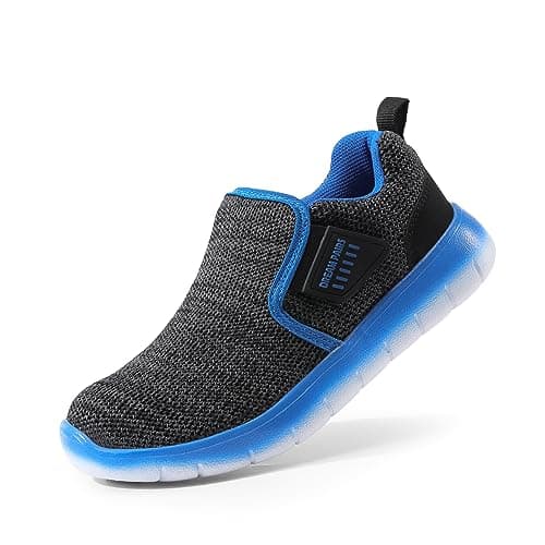 DREAM PAIRS Boys Girls Shoes Kids Slip on Tennis EZ-Ons MightyMovers Running Athletic Barefoot Zero Drop Sports Sneakers,Size 10 Toddler,Black/Grey/Royal,Luca