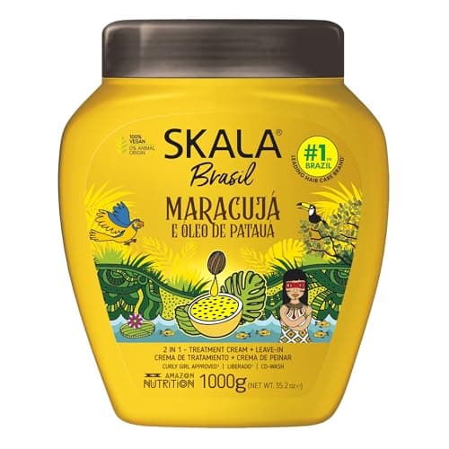 SKALA Maracujá & Óleo de Patauá 2 in 1 Treatment Cream & Leave In Conditioner, Vegan Hair Mask for Strength & Nutrition, Deep Hydration, Curly Girl Method Approved, No Parabens or Silicones, 1000 g