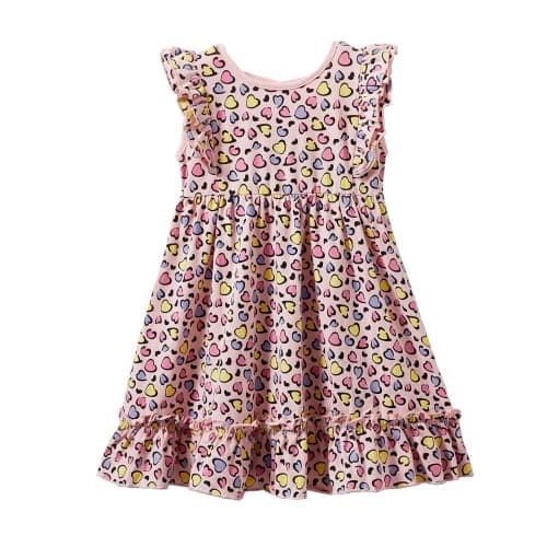 Mud Kingdom Toddler Girls Dress Ruffled Sleeveless Cute Love Heart Casual Summer Colorful 4T